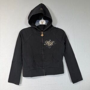 VTG Apple Bottoms Embroidered  Cropped‎ Zip Hoodie Women's Small Black Gold Y2K